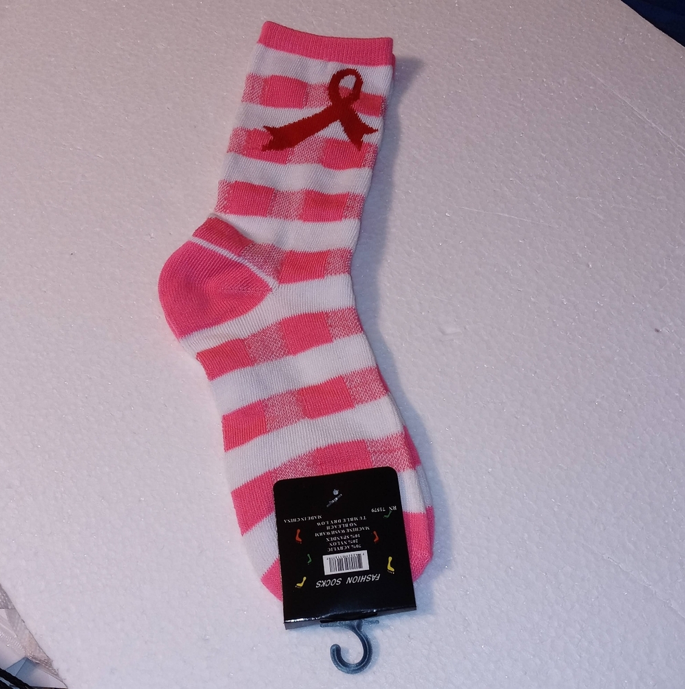 Breast Cancer Awareness Pink and White Stripe Socks